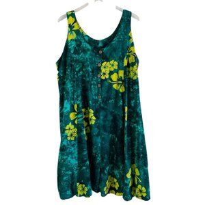 NaPua Collection Honolulu Green/Yellow Hibiscus Beach Dress Size XXL